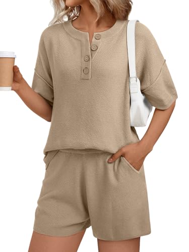 Image of LILLUSORY Two 2 Piece Set Summer Outfits Lounge Womens Clothes 2025 Loungewear Matching Pajama Fashion Casual Trendy Knit Khaki L