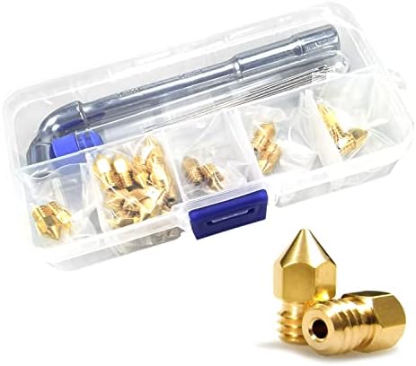 MK8 Nozzles 24 pcs 3D Printer Brass Nozzles 0.2mm, 0.4mm,0.6mm, 0.8mm, 1.0mm CR-10 Nozzle with DIY Tools and Metal Storage Box for CR-8 / CR-10 / Ender 3 / Ender 3S / 5/6 and so on…