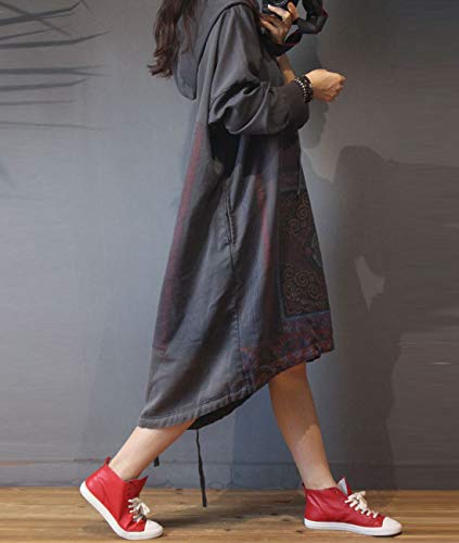 Yesno Yk9 Women Casual Loose Ethnic Floral Hoodies Sweatshirts Jackets Curved Hemline With Drawstring Long Sleeve/Pockets (One Size (L-2Xl), Yk9 Gray) #TOP3