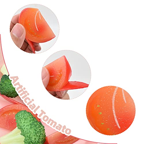 Hagao Fake Tomato Slice Artificial Vegetables Tomatoes Simulation Plastic Lifelike for House Kitchen Party Pub Decoration Cabinet Ornament 6 pcs