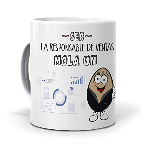 mundohuevo Taza Regalo Personalizado y Divertido Ventas. Ser la Responsable de Ventas Mola un Huevo. Cerámica AAA   350 ml.