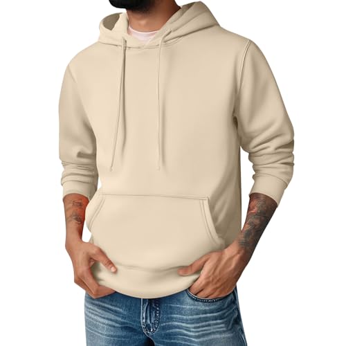 Hoodies For Men Y2K Long Sleeve Solid Color Sweatshirts Fall Pullover Hooded Neck Tops Warm Sweatshirts With Pocket