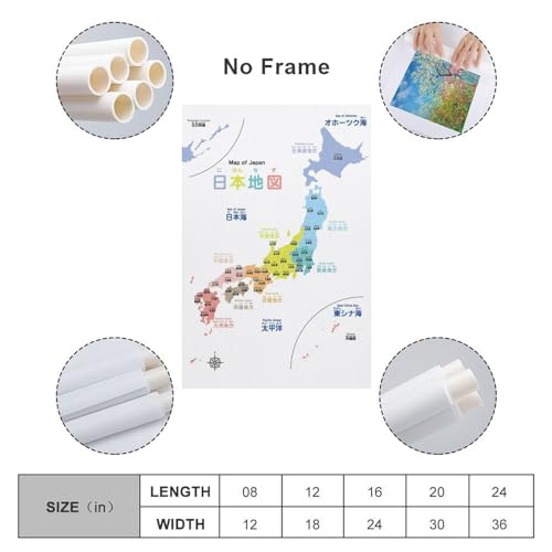日本地図 ポスター キャンバス アートパネル ポスター 壁アート モダン リビング ベッドルーム 部屋飾り 油彩画20x30inch(50x75cm) [2]