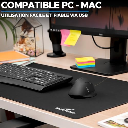 Souris ergonomique filaire USB 6 boutons Bluestork pour PC et Mac