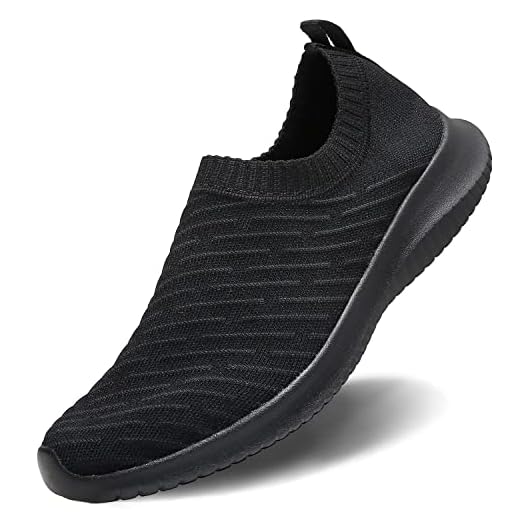 MAIITRIP Comfortable Cara Mesh Womens Soft Walking Non Slip Flats Shoes Laceless Slip on Sneakers Walking Casual Lightweight Standing Athletic Tennis Nursing Shoes,All Black,Size 7