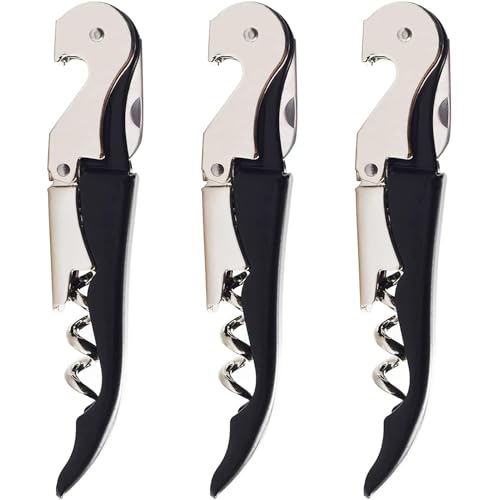 HYZ Wine Opener Waiter Corkscrew, Professional Wine Key for Servers, Bartender with Foil Cutter, Manual Wine Bottle Opener Double Hinged(3-Pack Black)