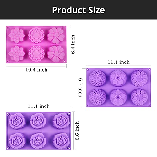 Silicone Soap Molds, Aidoit 3 Pcs 6 Cavity Assorted Silicone Flower Soap Mold Diy Soap Molds For Handmade Chocolate Biscuit Cake Muffin #TOP6