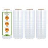 PSBM Stretch Wrap, 4 Rolls 12 Inch x 1500 Feet 65 Gauge Heavy Duty Clear Plastic Wrap Industrial Strength Shrink Film for Moving, Packing & Shipping