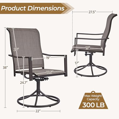 Yaheetech Outdoor Patio Swivel Chairs, Set of 2 Rocker Dining Chairs with Texteline Fabric and Metal Frame for Lawn Deck Backyard, Brown - Image 3