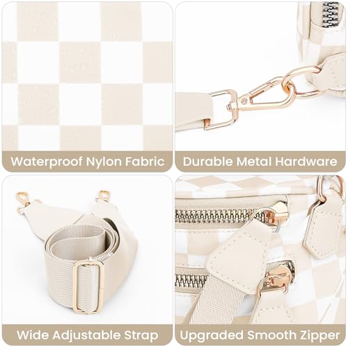 Image of Lushandy Bum Bag Checkered Crossbody Bag Mom Everyday Purse | Roomy Space, Wipe Clean, Wide Strap