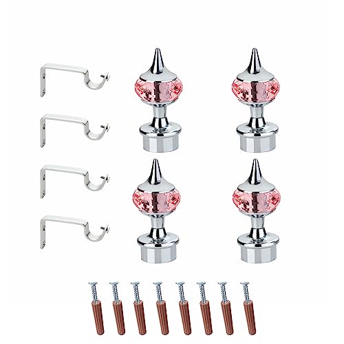 Image of GLOXY Single Diamond Aluminum Curtain Brackets Parda Holders with Support Fittings Designer 1 Inch Rod Pocket Finials for Door & Window(Silver Mix Pink,Pair of 2)