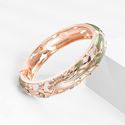 Ujoy Colors Handcraft Jewelry Cloisonne Bracelet Enamel Hollowed Filigree Bird Rose Gold Womens Bangles Gifts Box 88A31 Green #TOP1