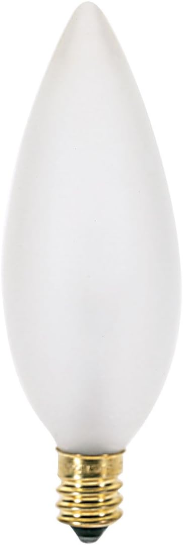 Satco S3291 120V Torpedo Candelabra Base 15-Watt B9.5 Light Bulb, Frosted