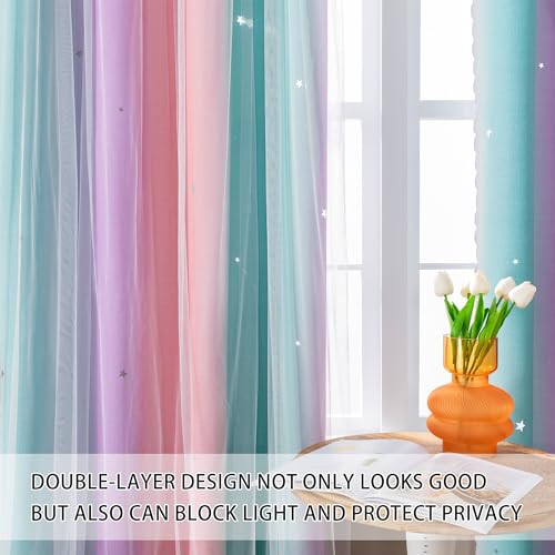 Image of Extra Wide Curtains 84 Inches Long 100 Inch Wide for Girls Bedroom Patio Sliding Door Kids Blackout Curtains for Nursery Room Darkening Rainbow Princess Unicorn Wall 1 Panel 100x84 Pink Purple Green