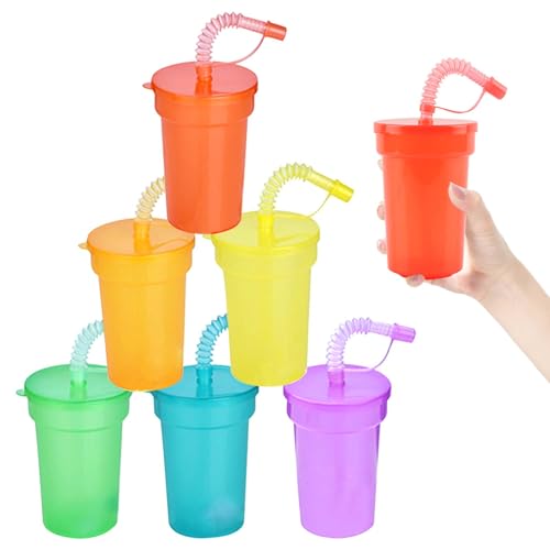 Shallyong Gobelets en Plastique Couvercle & Paille - 6 Tasses Boissons Froides Colorés