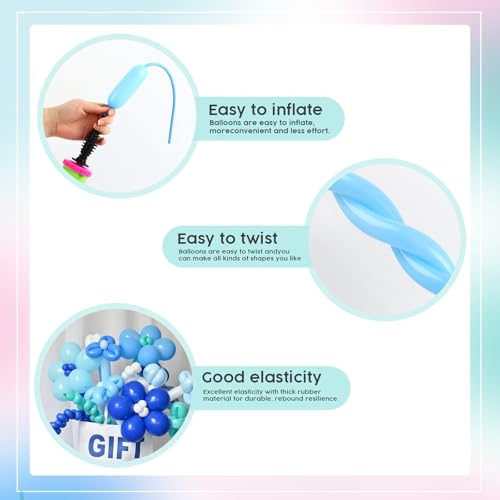 Image of Long Balloons - Baby Blue 260 Balloons for Balloon Arch & Party Decor, 100 | Baby Blue long balloons for tying balloon arch & birthday party decorations, thick latex & easy to inflate, great for birthd