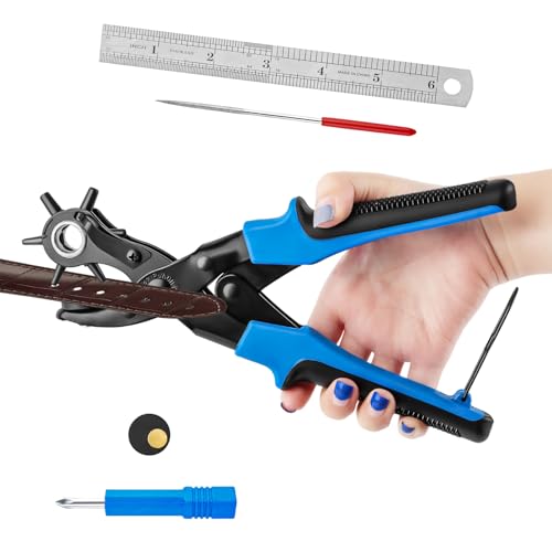 Sacabocados Cuero Agujeros de Cinturon, Alicates Sacabocado Agujero, con 6 redondo orificios, Perforadora, Agujeros Cinturon, Sacador para perforar tarjetas, correas de reloj, cartón, zapatos de cuero