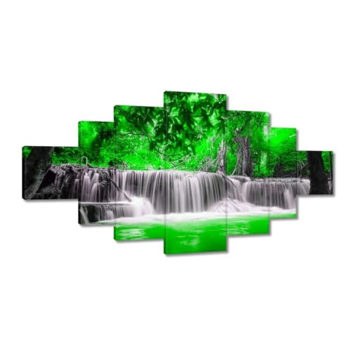 Peinture cascade verte sur toile 200x100cm pour grand salon lumineux