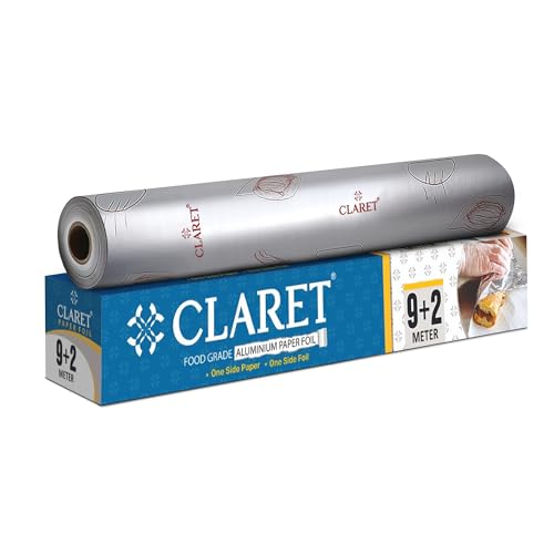 Image of Claret 2 in 1 Aluminium Foil and Butter Paper Roll for Kitchen Wrapping | 9+2 Meters | Food Grade Non-Stick Sheet for Roti, Lunch Box, and Baking (Pack of 1)