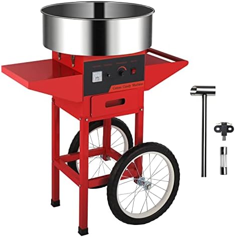 ROVSUN 21 Inch Cotton Candy Machine Cart, Electric Cotton Candy Maker Candy Floss Machine w/Stainless Steel Bowl, Sugar Scoop and Large Storage Drawer for Commercial Home Party Carnival, Red
