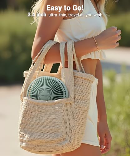 Geek Aire Foldable Battery Operated Fan, Portable Rechargeable USB Floor Table Fan with LED Light, Quiet Oscillating Pedestal Fans that Blow Cold Air for Bedroom Office Camping Travel - Green - Thumbnail 7