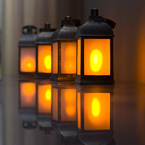 11" Vintage Style Decorative Lantern,Flame Effect Led Lantern,(Golden Brushed Black,Remote Control) Indoor Outdoor Hanging Lantern,Decorative Lanterns Zkee (Set Of 2) #TOP4