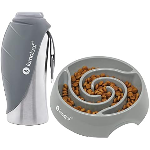 LumoLeaf Dog Food Bowl and Water Bottle Pack, Large Slow Feeder Dog Bowl, Portable Dog Water Bottle for Large Dogs Cover