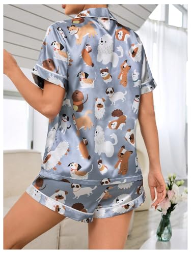 SOLY HUX Cute Satin Pajama Sets for Women, Preppy Summer Pajamas for Teen Girls, 2 Piece Silk Pjs Shorts Lounge Set2