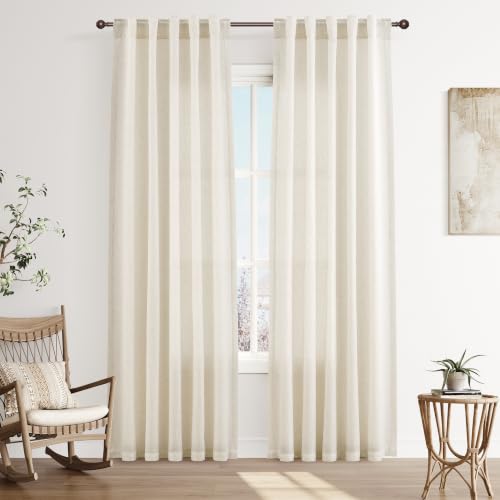 Image of Joywell Linen Curtains 40x84 Inches Long for Living Room Beige Cream