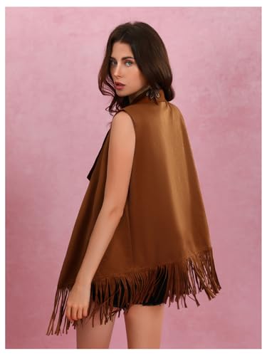 Women's Tassel Vest 70s Hippie Faux Jacket Suede Hippie Fringe Cowgirl Vest Jacket2