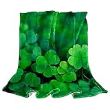Green Four Leaf Clover Flannel Blanket Ultra-Soft Cozy Plush Blanket Throw Blankets Couch Chair Living Room Air Conditioning Cool Blankets 40'x50'