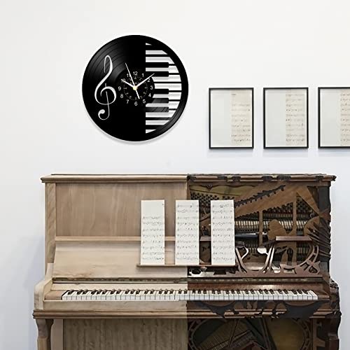 Kinglive Vinyl Wall Clock Music Decorations, Music Notes Vintage Wall Art -Gift For Musical Lovers - 12” Black Rock And Roll Record Wall Clock For 50'S Theme Party Music Party Favors Decor #TOP3