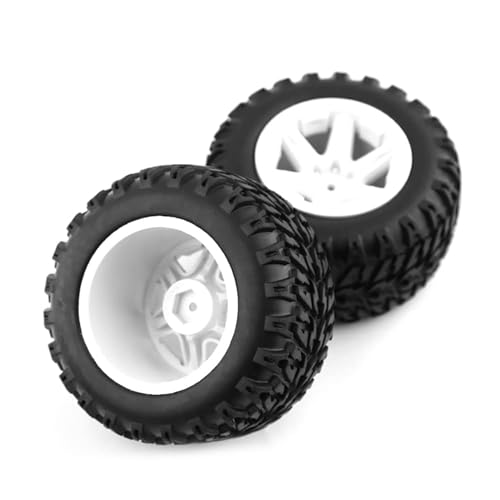 Dantenron 1/16 RC Off Road Truck Tires OD 104mm and Hard Plastic Wheels Rims 12mm Hex 1/10 Rubber Monster Tyres for 1:16 Scale Truck Car MJX Hyper Go H16 16207 16208 16209 16210 4PCS (White) - Thumbnail 6