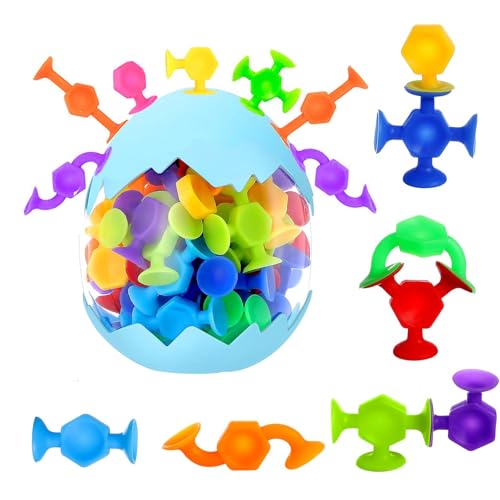 JOYVOVO 48Pcs Baby Bath Toys with Suction Cup for Toddlers 1-3 Travel Sensory Toy for Boys Girls BPA-Free Bathtub Suction Toys for Window High Chair Airplane Mold-Free Water Play Toys Learning Gift