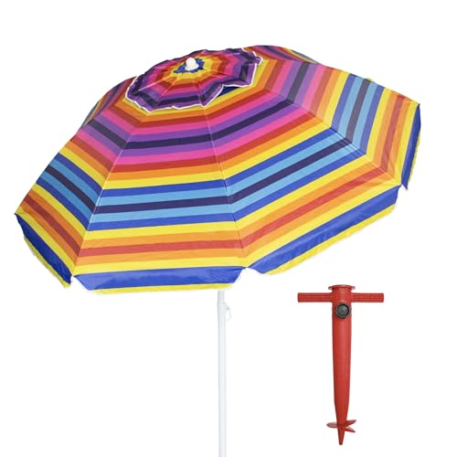 Pincho Sombrilla Playa Rayas Multicolor 200cm Incluido, Proteccion UV50+, Inclinable y Altura...