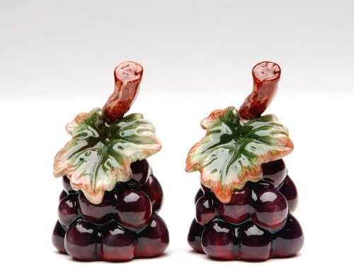 Juego de salero y pimentero de uvas rojas y moradas de cerámica fina, 2 3/4 pulgadas de alto