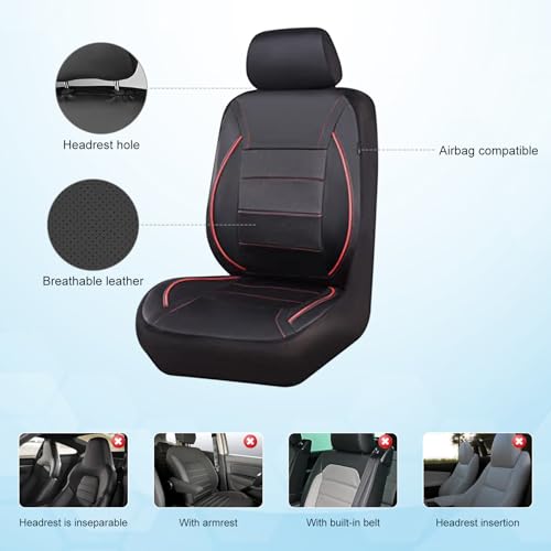 Miniatura 4 de Mulcort Cubiertas De Asiento De Cuero Pu De 9 Piezas Pu Airbag Compatible Breatable Instalación Fácil Fit Universal Ideal Para Adaptaciones De Verano Al Invierno Rojo