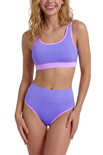 Image of Period Swimwear Two Piece Leakproof Swimsuit Menstrual High Waist Bikini Sets Color Block Bathing Suit for Teen Girls