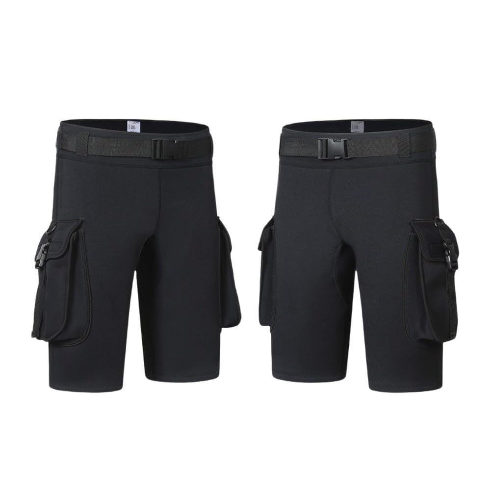 Pantaloncini da uomo in neoprene da 3 mm, a vita alta, con fibbia di sicurezza e fori di scarico, per immersioni, surf, rafting, sport acquatici, S