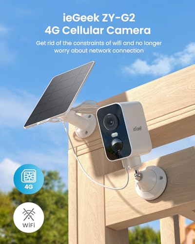 ieGeek 4G Magnetic No Wifi Security Camera, 2K 300° CCTV Camera with Solar & Battery, Indoor/Outdoor, Wireless, Color Night Vision, Motion Detection, Two-way, SIM card inserted, Unlimited Data Plan