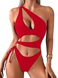 ShawGobow Sexy One Piece Swimsuit for Women,Cut Out Keyhole High Cut Cheeky Monokini,Pool Party Beach Wear Vacation Red Medium