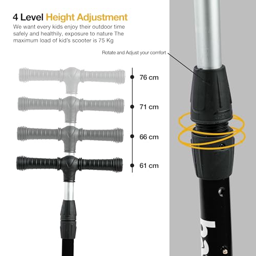 Image of Baybee Flash Kick Scooter for Kids | Smart Foldable 3 Wheel Kids Scooter with 4 Height Adjustable, LED PU Wheels & Brake | Skating Scooters Upto 75 Kg Capacity | Skate Scooters for Kid (Dark Green)