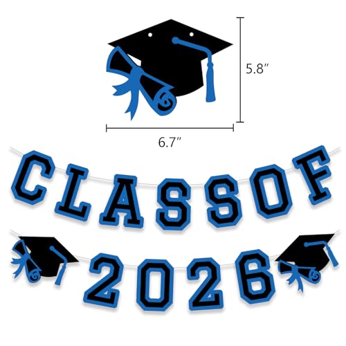 Image of Class of 2026 Graduation Banner University College Grad Garlands Decoration Party Supplies High School Colors Blue