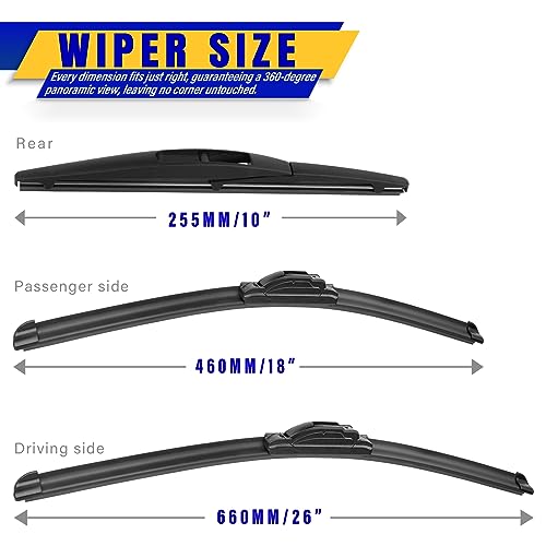Image of 3 wipers Replacement for 2016-2020 2021 2022 Honda HRV HR-V, Windshield Wiper Blades Original Equipment Replacement - 26 inch /18 inch /10 inch (Set of 3) U /J HOOK