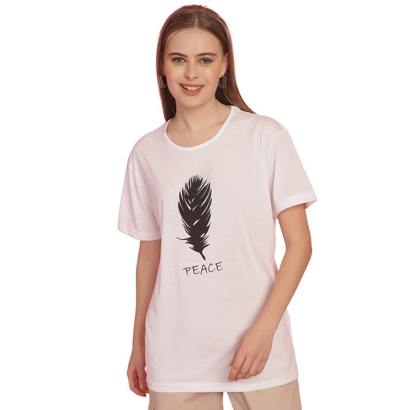 Image of Round Neck Cotton Printed Women Regular Fit Tshirt-P1950