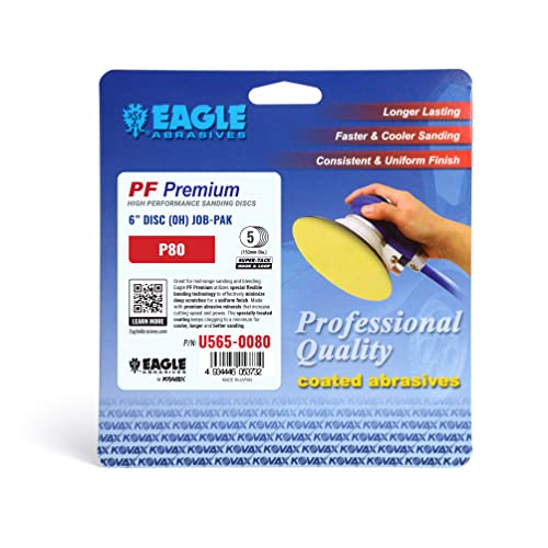 Eagle U565-0080 - 6 inch SUPER-TACK High Performance PF Premium Discs - Grit P80 - (Job-Pak) - 5 Discs/Pack - 1 Pack