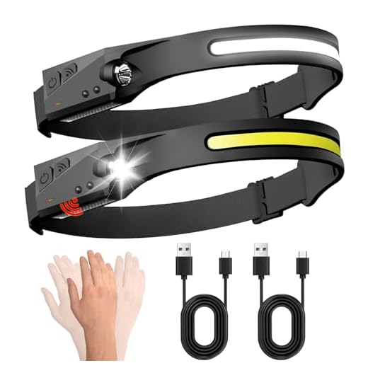 GDJQQTTQ Headlamp Rechargeable 2Packs, 230° Wide Beam Head Lamp LED Rechargeable with Motion Sensor, Waterproof 5 Modes Head Lights for Hiking Running Repairing Fishing Cycling Camping Gear