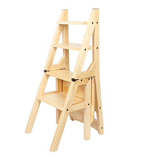 Escalier tabouret 4 marches pliable bois double usage intérieur dossier - 6