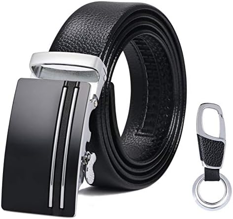 flintronic Mens Leather Belt, Automatic Buckle Leather Ratchet Belt 3.5cm * 125cm (Keychain & Gift Box Include)