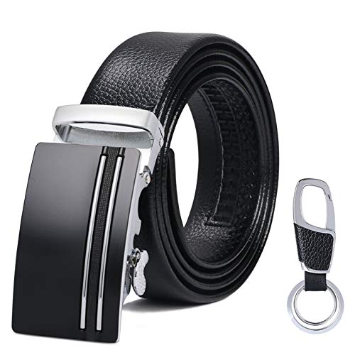 flintronic Herren Gürtel,Hochwertiges Leder material Ratsche Automatik Gürtel für Männer Ledergürtel Breite 3.5cm Länge 126CM-Schwarz (inkl Schlüsselbund & Geschenkbox)
